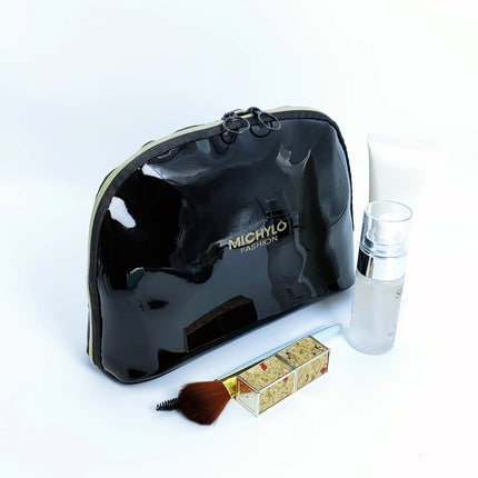 High-grade mirror leather semi-circular cosmetic bag travel storage bag wedding bride bag large, medium and small three-piece bag