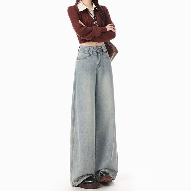 Light Blue Wide-Leg Jeans for Women Summer 2025 New High-Waisted Loose Straight Floor-Length Pants