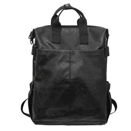 Men's New Style pu Leather Backpack Trendy Casual Travel Portable College Student Shoulder Bag College Style Computer Schoolbag