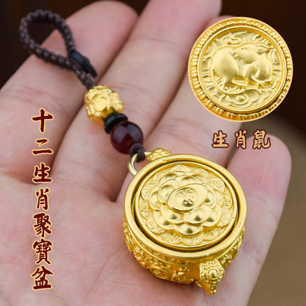 Cornucopia Hand Handle Cornucopia Lucking Treasure 12 Zodiac Keychain Pendant Rotatable TikTok Hot Sale
