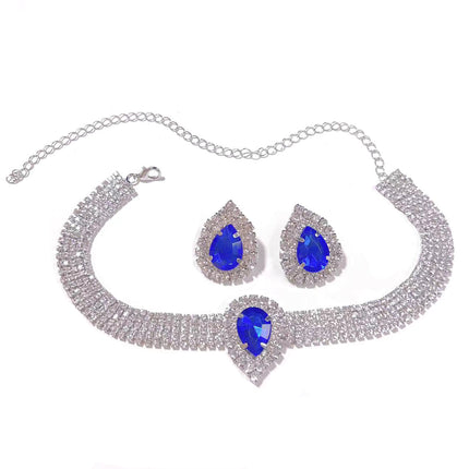 European and American Luxury Multi-layer Rhinestone Geometric Necklace Earrings Colorful Large Water Drop Crystal Necklace Fashion Exaggerated Necklace