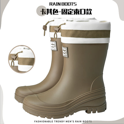 Cross-Border New Rain Boots Camping Waterproof Mid-Calf Rubber Shoes Women's Outdoor Anti-Slip Drawstring Ankle Boots Foreign Trade