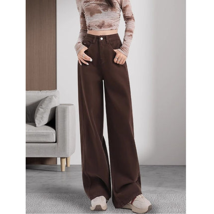 All-Match Three-Dimensional Cutting Scimitar Wide-Leg Jeans Women's 2024 Autumn New High Waist Loose Comfortable Straight Trendy Pants