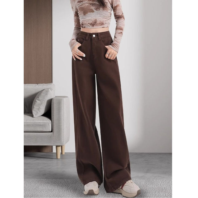 All-Match Three-Dimensional Cutting Scimitar Wide-Leg Jeans Women's 2024 Autumn New High Waist Loose Comfortable Straight Trendy Pants