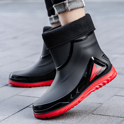 Cross-Border Rain Boots for Men, Water Shoes with Fleece Lining, Men's Water Boots, Outdoor Work Non-Slip Kitchen Wear-Resistant Waterproof Rubber Shoes