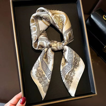 Korean Cashew Silk Scarf Women's Square Scarf Leopard Print Silk Scarf Imitation Silk Scarf Elegant Fashion Four Seasons Cross-Border Printed Scarf