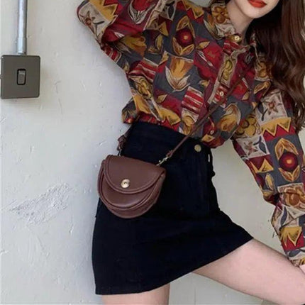 Personalized Printing ~ Retro Elegant Niche Hong Kong Style Long-Sleeved Shirt for Women Spring & Fall New Loose Casual Lapel Shirt