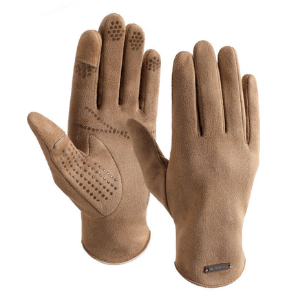 Suede Warm Gloves Men's and Women's Velvet Heating Winter Outdoor Cycling Touch Screen Non-slip Flip Double-sided Velvet Gloves