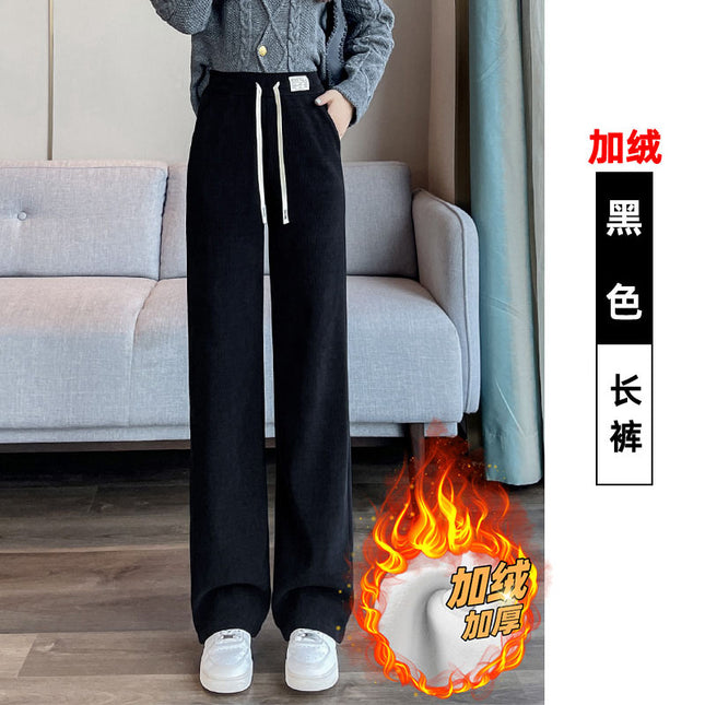 European velvet narrow fleece-lined wide-leg pants women's autumn and winter 2023 mopping casual thickened high slimming straight pants