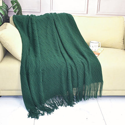 Knitted Blanket Scandinavian Pure Color Soft Maternal and Infant Grade Hotel Accessible Luxury Tassel Knitted Blanket Comfortable Office Nap Blanket