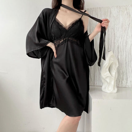 New Sexy Pajamas Satin Women's Summer Chest Pad Ice Silk Nightgown Pure Desire Slimming Sling Nightgown High-grade suit