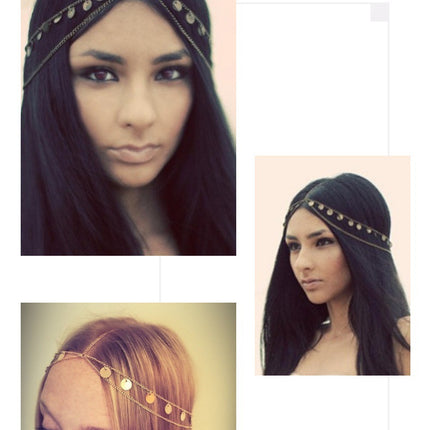 European and American new bohemian wafer layered hair chain female wedding jewelry multi-layer personalized Gypsy sequined head chain