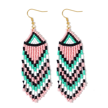 Cross-Border European and American Colorful Seed Bead Earrings, Niche Ethnic Style Handmade Earrings, Woven Long Tassel Trendy Personality Style