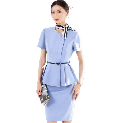 Grey Short-sleeved Suit suit Women's Summer High-end Hotel Front Desk Tooling Elegant Jewelry Store Work Clothes Professional Dress