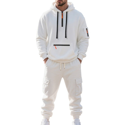 Cross-Border Foreign Trade Winter Large Size American Heavyweight Plus Velvet Loose Men's Casual Sports Multi-Pocket Workwear Suit for Men