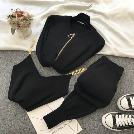 2025 Autumn and Summer Han Fan Ins Sweet Elegant Chain Vest Knitted Jacket Leg Three-Piece Set