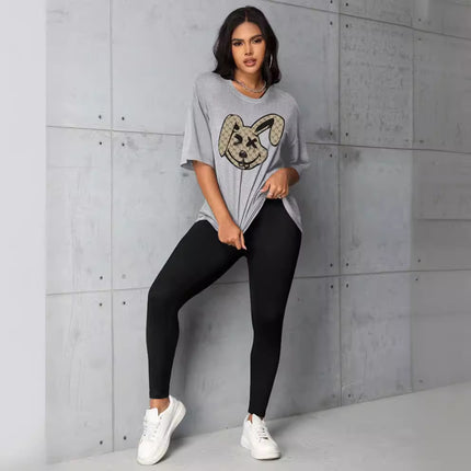 2024 new plus size summer fashion Joker suit letters lip print short sleeve pants leggings suit cross