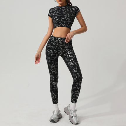 Cross-border Hot Silver Yoga Suit Advanced suit Women's Outdoor Training Running European and American Long Sleeve Fitness Suit suit