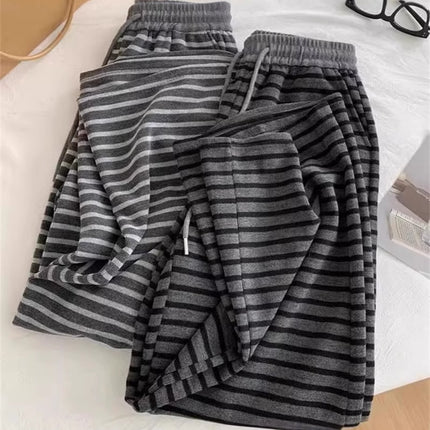 Lazy Black Grey Striped Wide-leg Pants Women's Spring and Summer 2025 New Style Slimming Straight Casual Loose Mop Pants