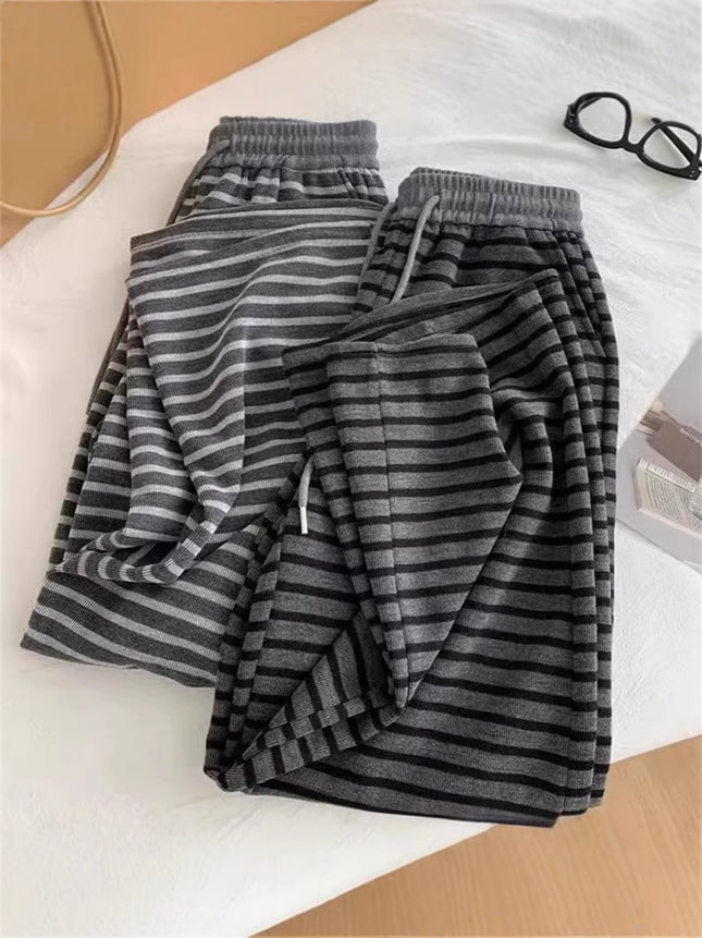 Lazy Black Grey Striped Wide-leg Pants Women's Spring and Summer 2025 New Style Slimming Straight Casual Loose Mop Pants