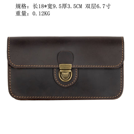 2024 New Crazy Horse Leather Leather Mobile Phone Waist Bag Wearing Belt Horizontal Full Leather Protective Cover Retro Work Bag