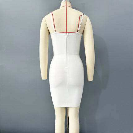 European and American Cross-Border New Women's Suspender Diamond-Encrusted Light Luxury Mesh Bandage Skirt Sexy Hot Girl Hip-Hugging Party Dress