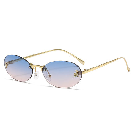 Red Rimless Sunglasses with Letter F Cutout, European and American Fashion Trend High-Value Women's Sunglasses