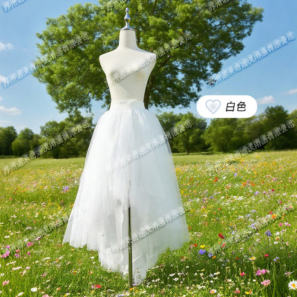 Spring and Summer New Colorful Dopamine Multi-Layer Mesh Skirt with Short Front and Long Back, Irregular High Waist Slimming Elastic Waist Skirt