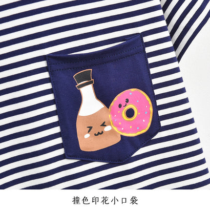 Foreign trade original order! Factory direct supply of high goods! Cotton Striped Short-sleeved Mid-length Nightgown Home Dress Pajamas Cotton