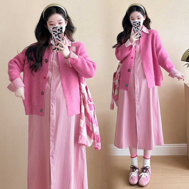 Real shot in stock ~ maternity clothes spring and autumn suit fashion new loose tide mom plus size pregnant women two-piece set