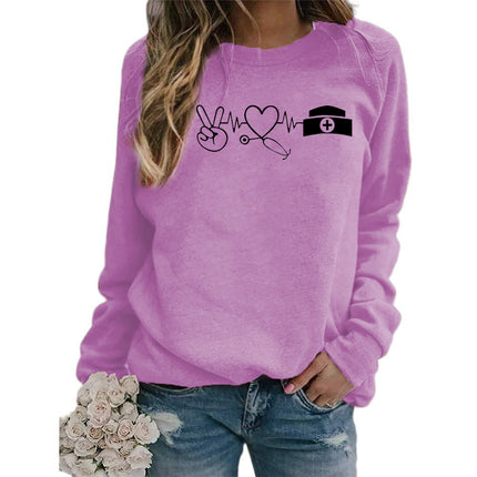 Cross-border European and American foreign trade supply scissors hand electrocardiogram love printing long sleeve round neck sweater autumn and winter men and women