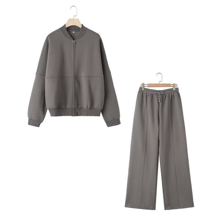 European and American Style Zipper Bomber Jacket Jacket Style Sweatshirt 3399802 Loose High Waist Velvet Pants 319980