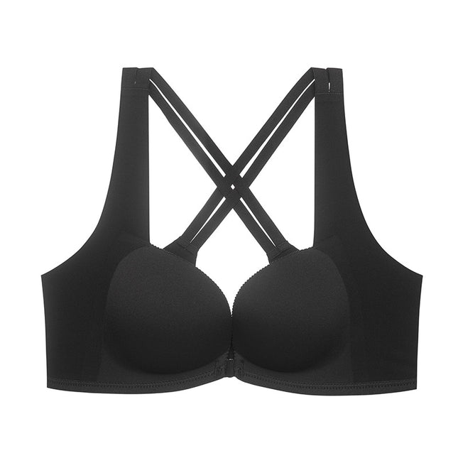 Front-Button Push-Up Bra, Breathable Thin Bra, Wireless Bra, Minimizes Bust, Seamless Front Closure, Makes Large Busts Appear Smaller