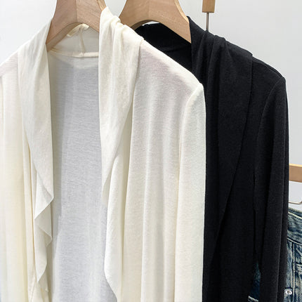 French-Style Thin Semi-Sheer Long-Sleeve Wool T-Shirt for Women, 2025 Summer New Loose Fit, Non-Contrasting Style