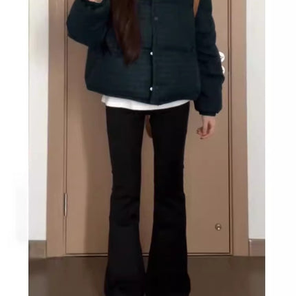 Black Flared Jeans for Women, Autumn High-Waisted Slim Fit Straight-Leg Floor-Length Bootcut Pants, Trendy Slimming Effect
