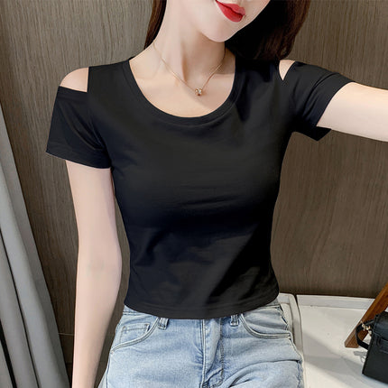Short-Sleeved T-Shirt Women's Short Crop Top Off-Shoulder 2025 Summer New Tight-Fitting High-Waist Slim Sexy T-Shirt