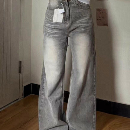 American Vibe Large Size Retro Washed Wide-Leg Jeans for Women High Street Loose Pear-Shaped Figure Wide-Leg Draped Pants