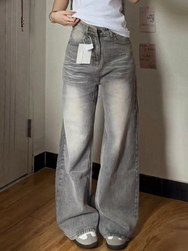 American Vibe Large Size Retro Washed Wide-Leg Jeans for Women High Street Loose Pear-Shaped Figure Wide-Leg Draped Pants
