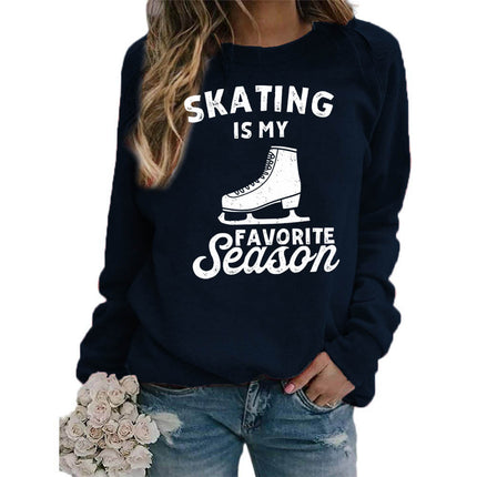 Foreign trade supply skating shoes printed round neck jacket sweater European size women's coat long sleeve cross-border