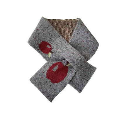 Lazy Style Japanese Christmas Gift Cute Red Apple Knitted Cross Autumn and Winter Warm Small Scarf for Women