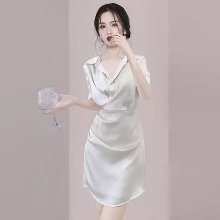 Tight waist slimming temperament goddess fan dress cross-border 2024 new socialite commuter shirt dress