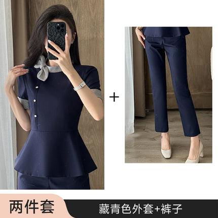 Stewardess Professional Wear Female Summer Fashion Ol Suit Beautician Workwear Sales Department Front Desk Customer Service Reception Workwear