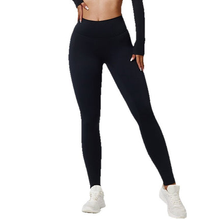 European and American Style Brushed Naked-Feel Yoga Pants for Women, Brushed Tummy Control, Butt-Lifting High-Waisted Peach Butt Fitness Pants, Running Sports Pants