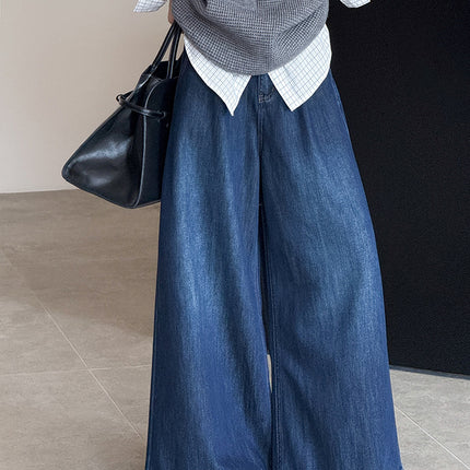 Orange Wide-Leg Designer Jeans with High Waist, Loose Straight Cut, and Drapey Floor-Length Design 53050