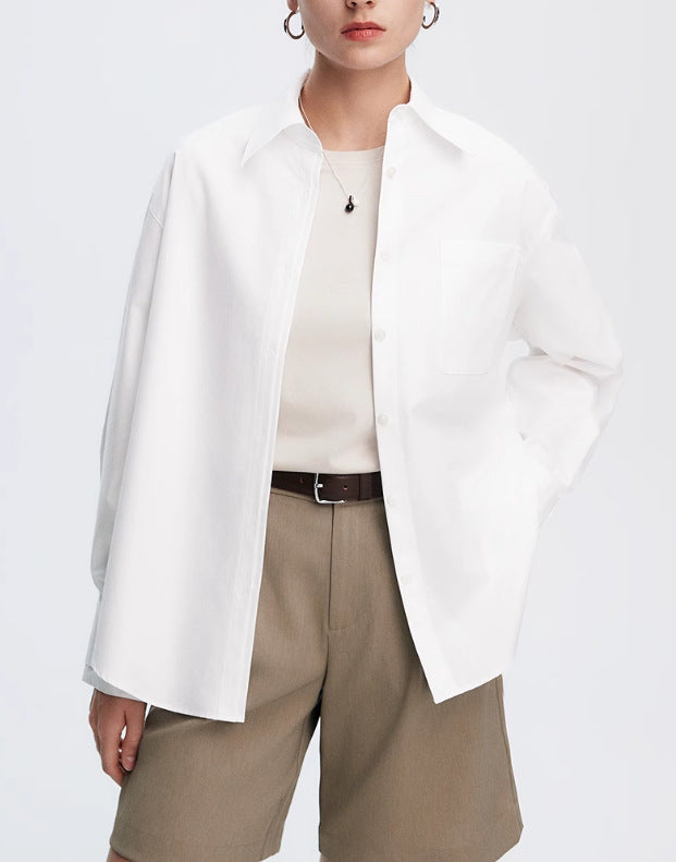 French Colorful Air Micro Wrinkle Professional Commuter Micro Loose Profile Long Sleeve Shirt