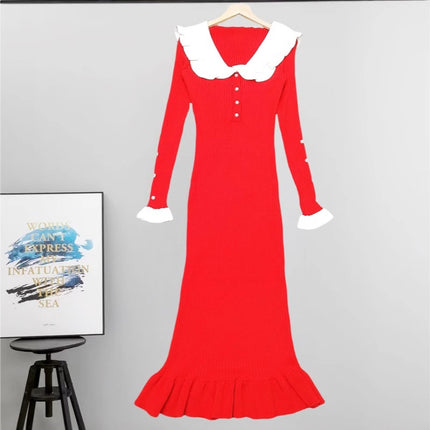 Ruffled Dress Knitted Skirt Autumn and Winter New Sweater Skirt 2025 Retro Lady European and American Cross-Border French Skirt