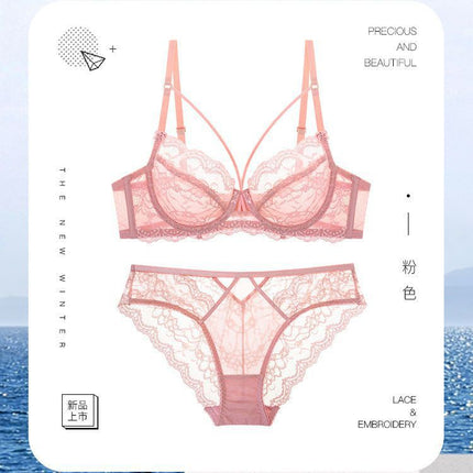 Sexy Pure Desire Underwear Bra See-Through Underwear Set Women's Sexy Lace Ultra-Thin Transparent Bra White Cross-Border