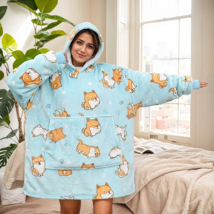 Hooded Blanket Hoodie Blanket Cross-Border Flannel Thickened Lamb Fleece Robe Fleece Pullover Tv Blanket