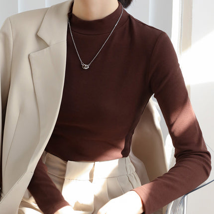 2025 New Women's Solid Color Fashion Easiest for Match Slim Bottoming Shirt T-Shirt Spring and Autumn Mid-Collar Top Half Turtle Collar Autumn and Winter