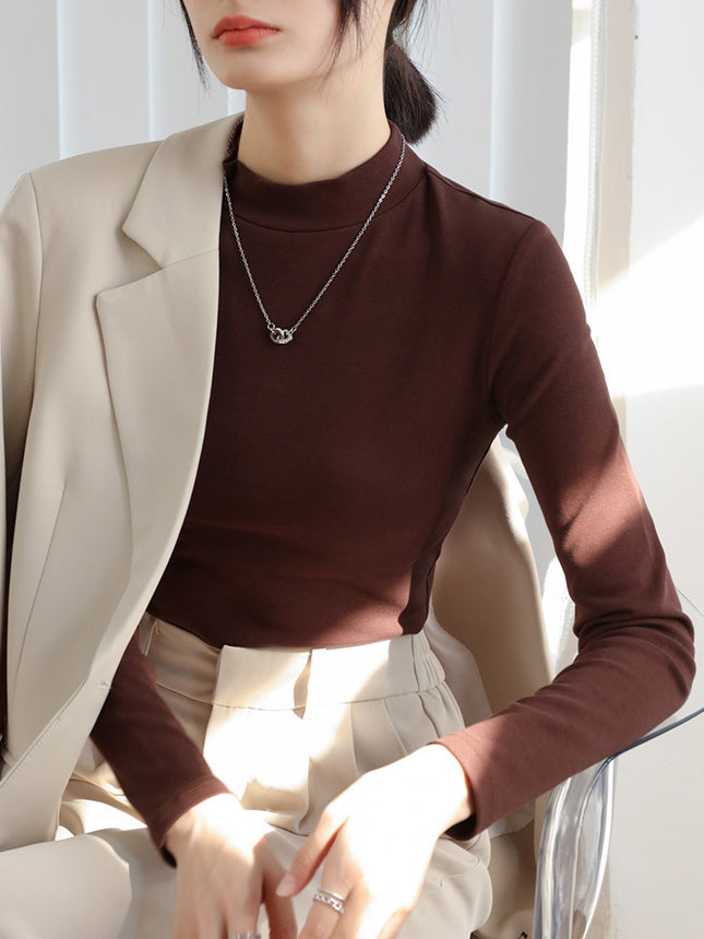 2025 New Women's Solid Color Fashion Easiest for Match Slim Bottoming Shirt T-Shirt Spring and Autumn Mid-Collar Top Half Turtle Collar Autumn and Winter